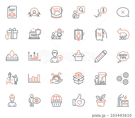 Business icons set. Included icon as Cogwheel, Online shopping and Elevator web elements. Get box, Business targeting, Packing boxes icons. Remove account, Leaves, Report diagram web signs. Vector 103493610