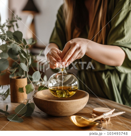 Generative ai. Bottle of eucalyptus essential oil. Generative ai. Bottle of eucalyptus essential oil. 103493748