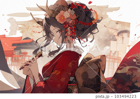 Generative ai. Geisha anime illustration 103494223