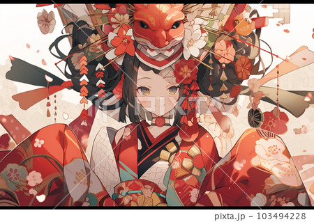 Generative ai. Geisha anime illustration 103494228