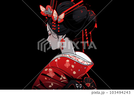 Japanese geisha with a cherry tree tattoo on her back - Vector illustration  (Ideal for printing on fabric or paper, poster or wallpaper, house decorat  Stock Vector Image & Art - Alamy