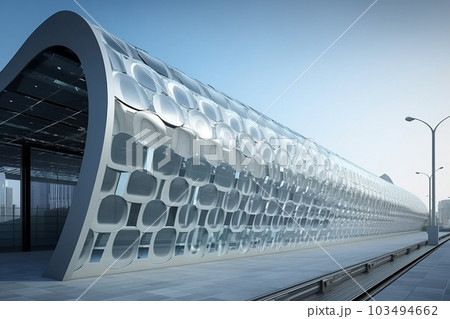 Generative ai futuristic building exterior metro station or terminal Generative ai futuristic building exterior metro station or terminal 103494662