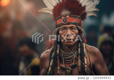 Portrait of indigenous tribe man. Native american people. Generative AI 103494933