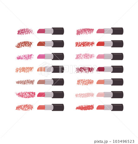 Big Lipstick set on white background and pink red and purple smears. 103496523