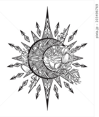 abstract vector illustration of a crescent moon and flowers abstract vector illustration of a crescent moon and flowers 103496769