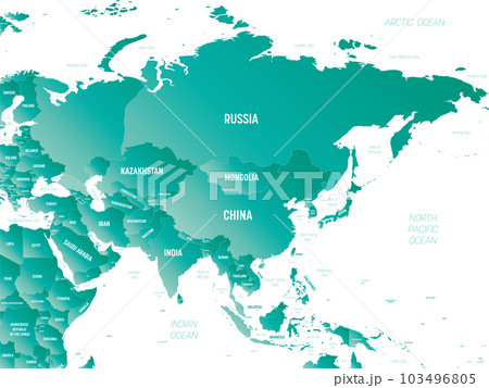 Asia - brown orange hue colored on dark background. High detailed political map of asian continent with country, ocean and sea names labeling. Asia - brown orange hue colored on dark background. High detailed political map of asian continent with country, ocean and sea names labeling. 103496805