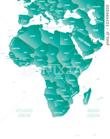 Africa - high detailed political map of african continent with country, ocean and sea names labeling. 103496808