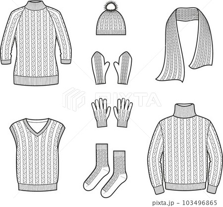 Knitted sweater and accessories. Fashion CAD. Knitted sweater and accessories. Fashion CAD. 103496865