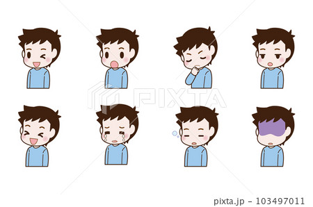 かわいい男性の表情イラスト セット 嬉しい 悲しみ 悩み 103497011