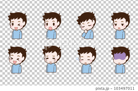 かわいい男性の表情イラスト セット 嬉しい 悲しみ 悩み 103497011