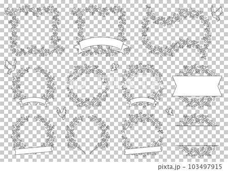 Simple plant line drawing frame set No white borders other than the ribbon 103497915