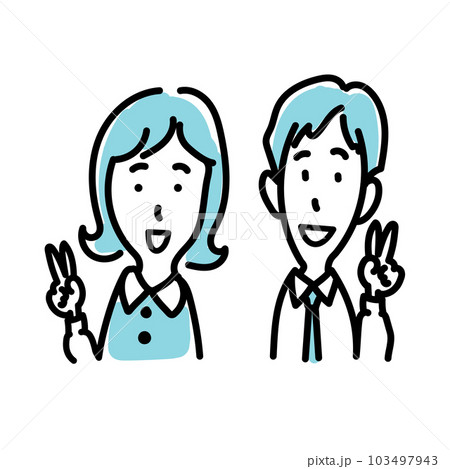 笑顔でピースする男女2人 103497943
