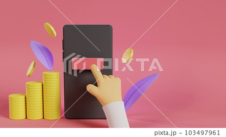 スマホを操作する手元とコイン 103497961
