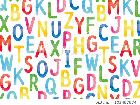 カラフルな水彩アルファベットの模様(※シームレスではありません) カラフルな水彩アルファベットの模様(※シームレスではありません) 103497974