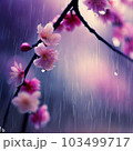 雨の音とともに舞う桜の花びらのアート 103499717