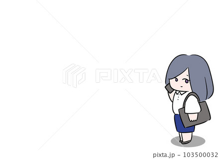 立っている女性　歩く仕事中の女性　バッグを持って歩く女性　外回り営業　外勤　イラスト　　電話で話し中 103500032