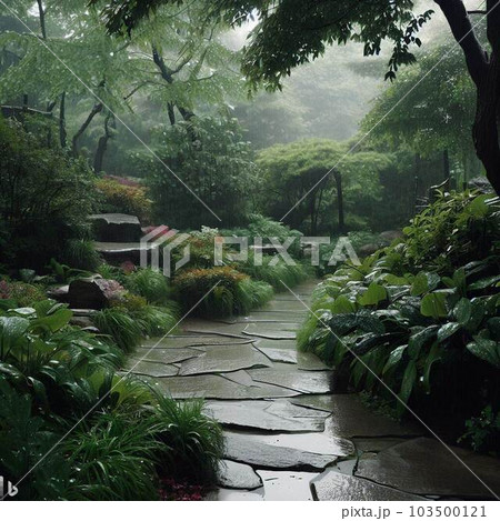 雨に濡れた美しい庭園 雨に濡れた美しい庭園 103500121