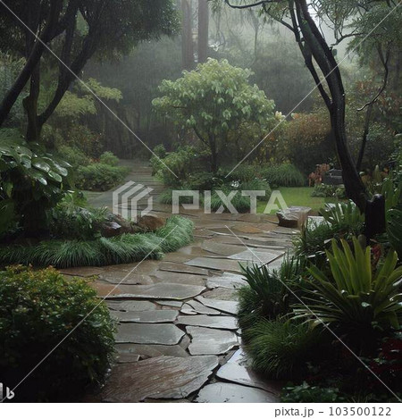 雨音が奏でる梅雨の庭 103500122