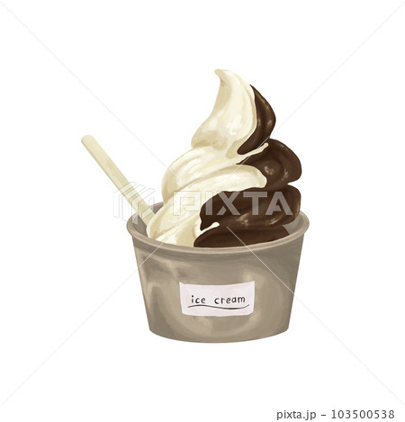 カップに入ったバニラとチョコの二色ソフトクリーム手描き風イラスト カップに入ったバニラとチョコの二色ソフトクリーム手描き風イラスト 103500538