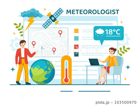 Meteorologist Vector Illustration with Weather Forecast and Atmospheric Precipitation Map in Flat Cartoon Hand Drawn Landing Page Templates 103500970