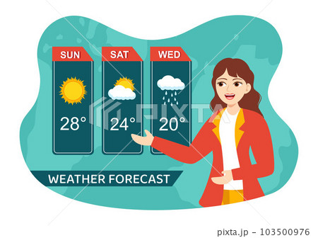 Meteorologist Vector Illustration with Weather Forecast and Atmospheric Precipitation Map in Flat Cartoon Hand Drawn Landing Page Templates 103500976