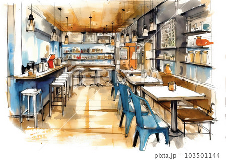 おしゃれなカフェの内観イラスト おしゃれなカフェの内観イラスト 103501144
