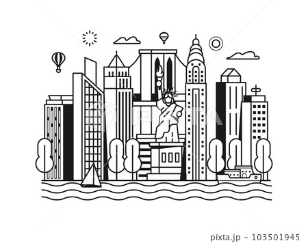 New York City Skyline Panorama in Line Artのイラスト素材