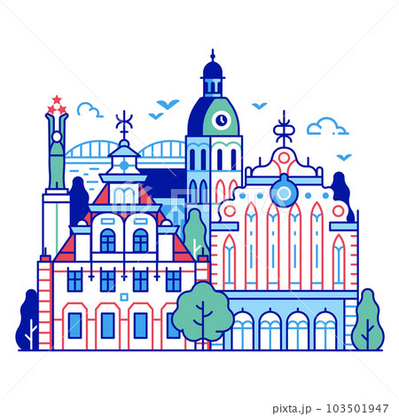 Riga Old Town City Skyline in Line Art 103501947