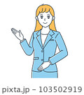 スーツ姿の案内する女性のイラスト 単色ver スーツ姿の案内する女性のイラスト 単色ver 103502919