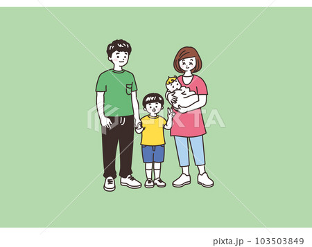 息子と手を繋ぐ父親 赤ちゃんを抱く母親 息子と手を繋ぐ父親 赤ちゃんを抱く母親 103503849