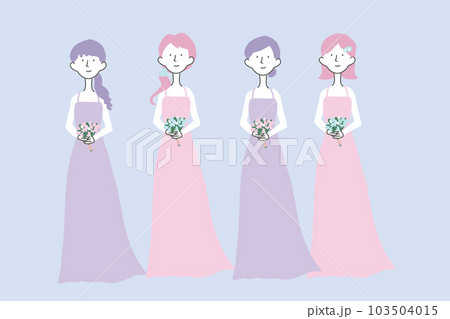 ブーケを持ったブライズメイトたちのイラスト 103504015