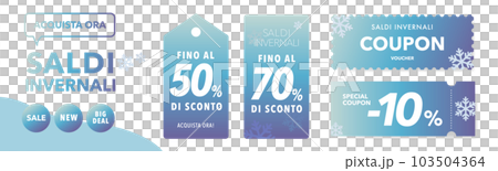 Blue gradient and snow coupon vector design set for Italian winter sale Blue gradient and snow coupon vector design set for Italian winter sale 103504364