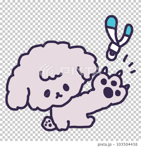 爪切りされる爪が伸びているかわいいトイプードルの子犬のイラスト 爪切りされる爪が伸びているかわいいトイプードルの子犬のイラスト 103504438