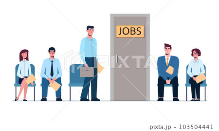 Queue for an interview. Business people want to get a job. Unemployment, crisis, job search. Vector illustration, flat isolated 103504441