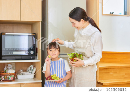 子供と料理をするお母さん 103506052