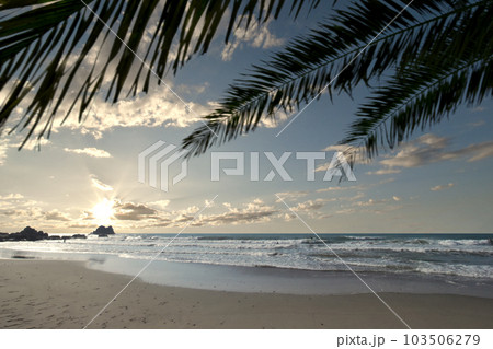 サーファーの楽園にいい波が来た、朝日に輝く太平洋ロングビーチ サーファーの楽園にいい波が来た、朝日に輝く太平洋ロングビーチ 103506279