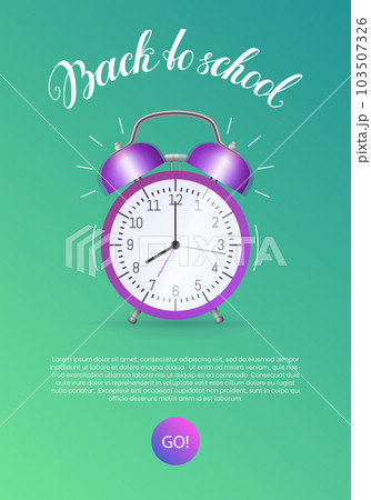 Back to school landing page. Education and study web page, stationery store website, mobile app with classic ringing alarm clock flat style vertical vector illustration 103507326