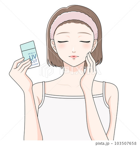 日焼け止めをもつヘアバンドをつけた女性 103507658