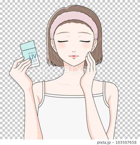 日焼け止めをもつヘアバンドをつけた女性 103507658