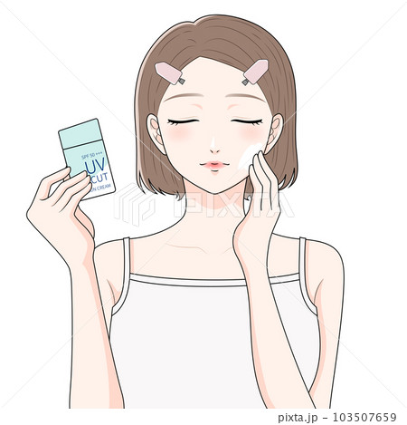 日焼け止めを塗る前髪クリップをつけた女性 103507659