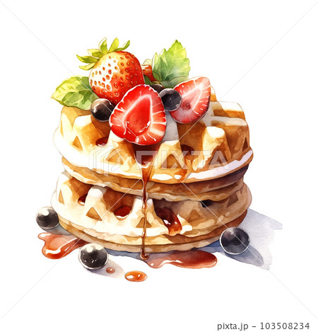 Breakfast dessert Watercolor character viennese waffles watercolor. Vector illustration background. Breakfast dessert Watercolor character viennese waffles watercolor. Vector illustration background. 103508234