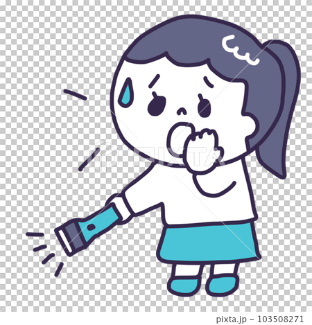 懐中電灯を手に持って迷子の犬猫を探している若い女性のイラスト（全身） 103508271