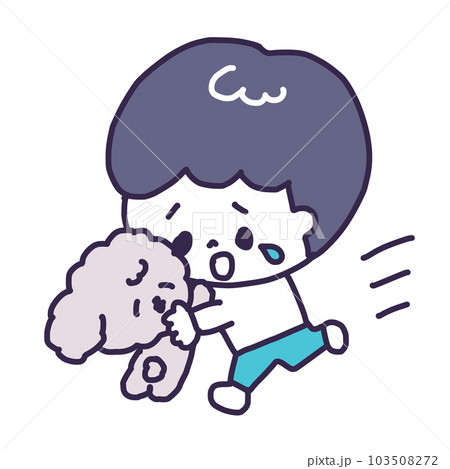 かわいいトイプードルの子犬と男の子が抱き合うイラスト（全身） 103508272