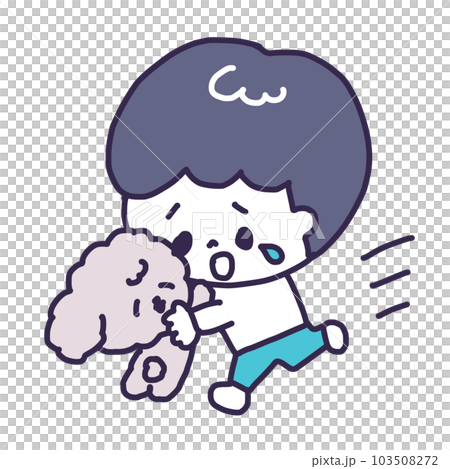 かわいいトイプードルの子犬と男の子が抱き合うイラスト（全身） 103508272