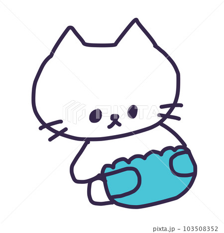 おむつを付けたかわいい白い色の子猫のイラスト 103508352