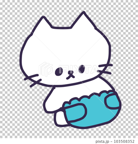 おむつを付けたかわいい白い色の子猫のイラスト 103508352