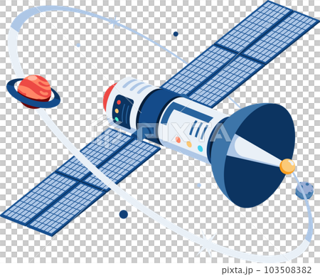 Isometric Space Satellite Orbiting with Planet on Space 103508382