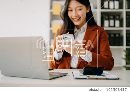 Online business contract Electronic signature, e-signing, digital document management, paperless office, business hand working at office. 103508437