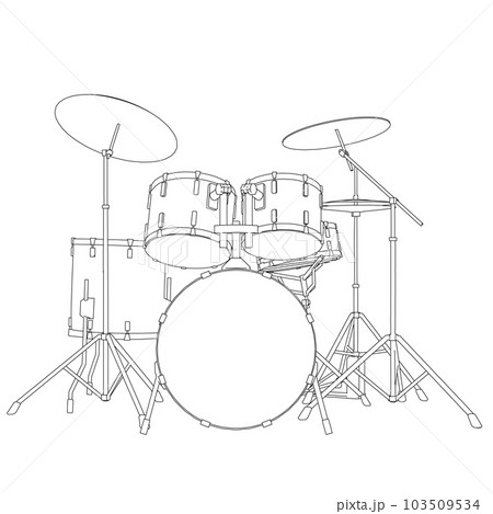 ドラムセットの白黒線画イラスト ドラムセットの白黒線画イラスト 103509534
