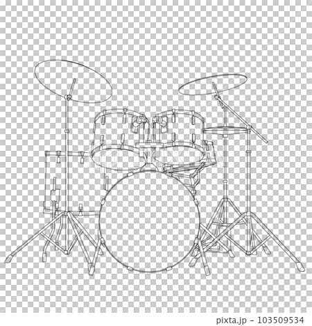 ドラムセットの白黒線画イラスト ドラムセットの白黒線画イラスト 103509534